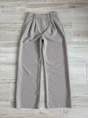 A&F Sloane Tailored Wide Leg Pants Neutral Tan Taupe Size 27 Waist, 4